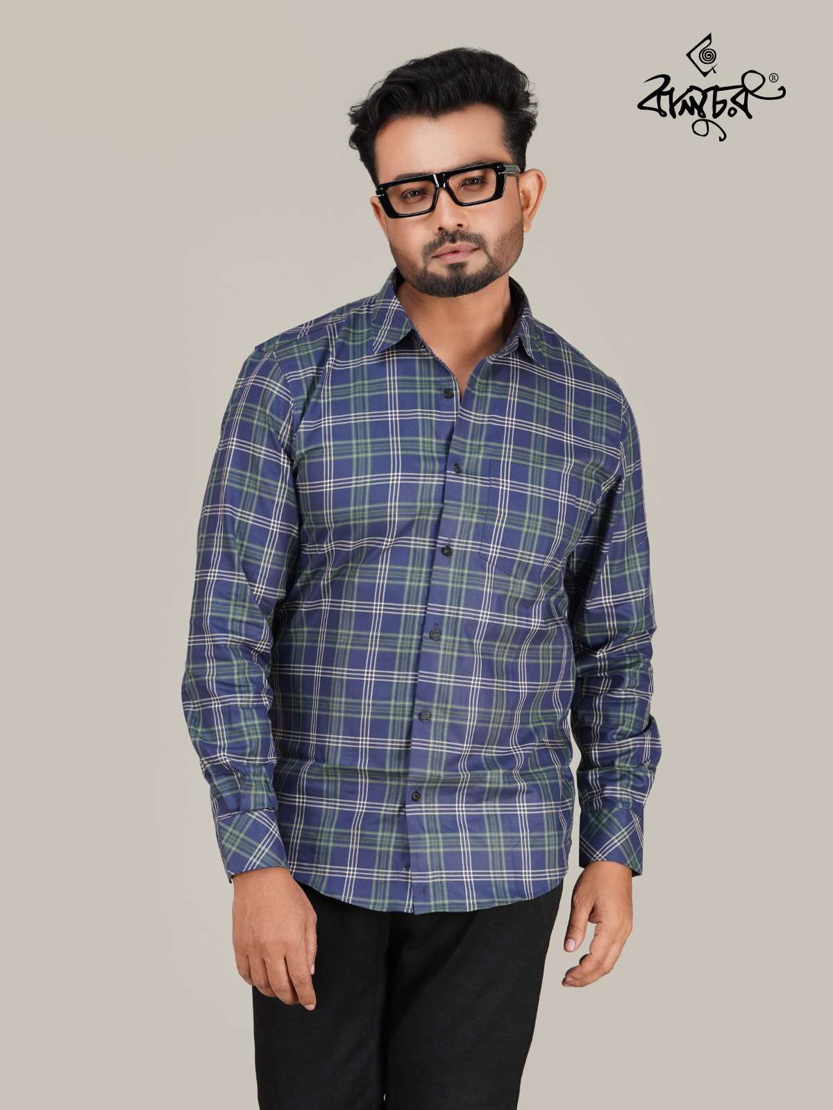 Blue Green Check Cotton Full Sleeve Shirt