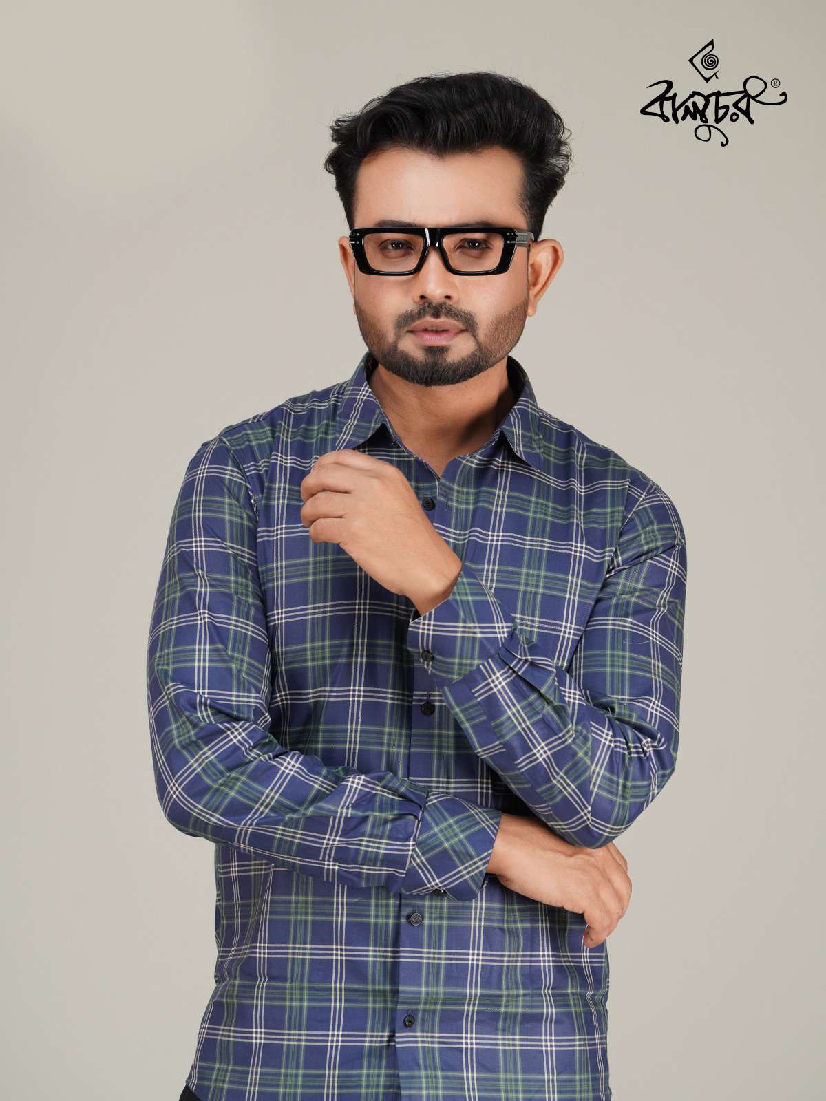 Blue Green Check Cotton Full Sleeve Shirt