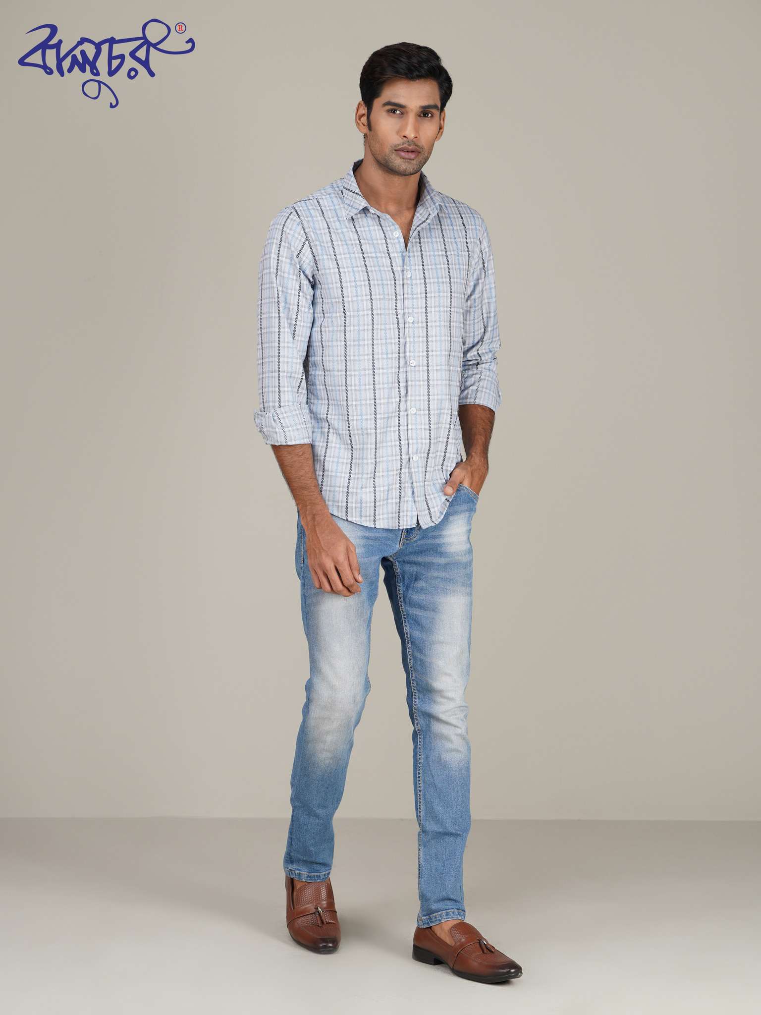 White Black Check Cotton Full Sleeve Shirt