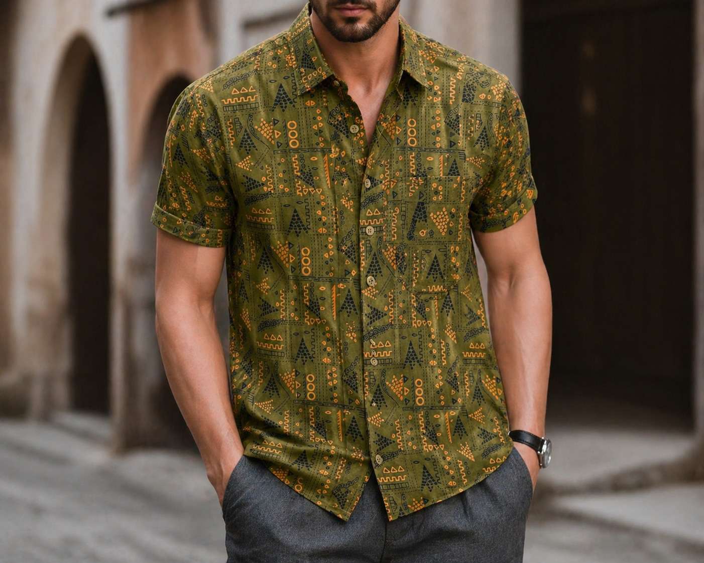 Printed Cotton Short Sleeve Shirt