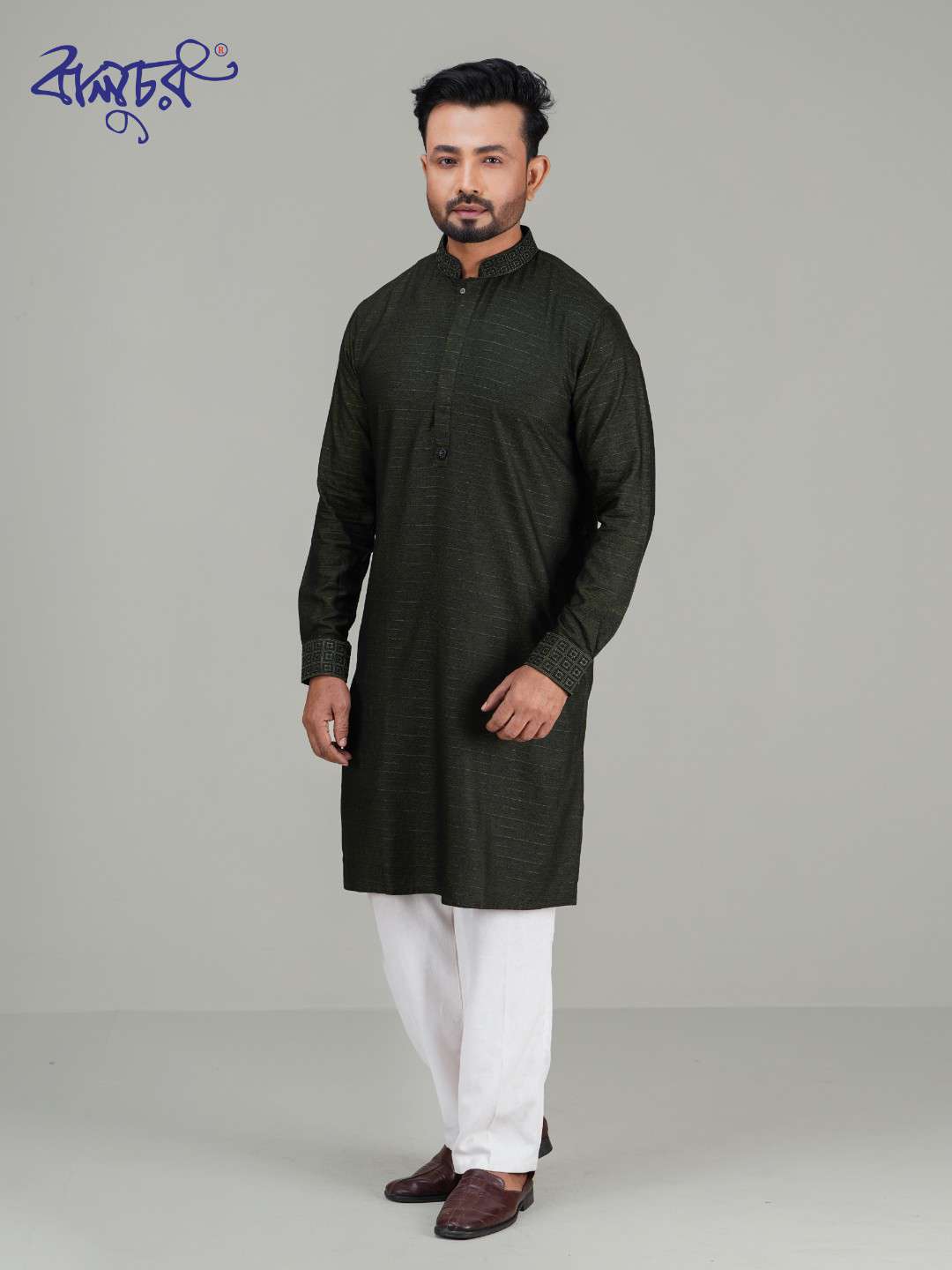 Premium Mixed Cotton Panjabi - Black