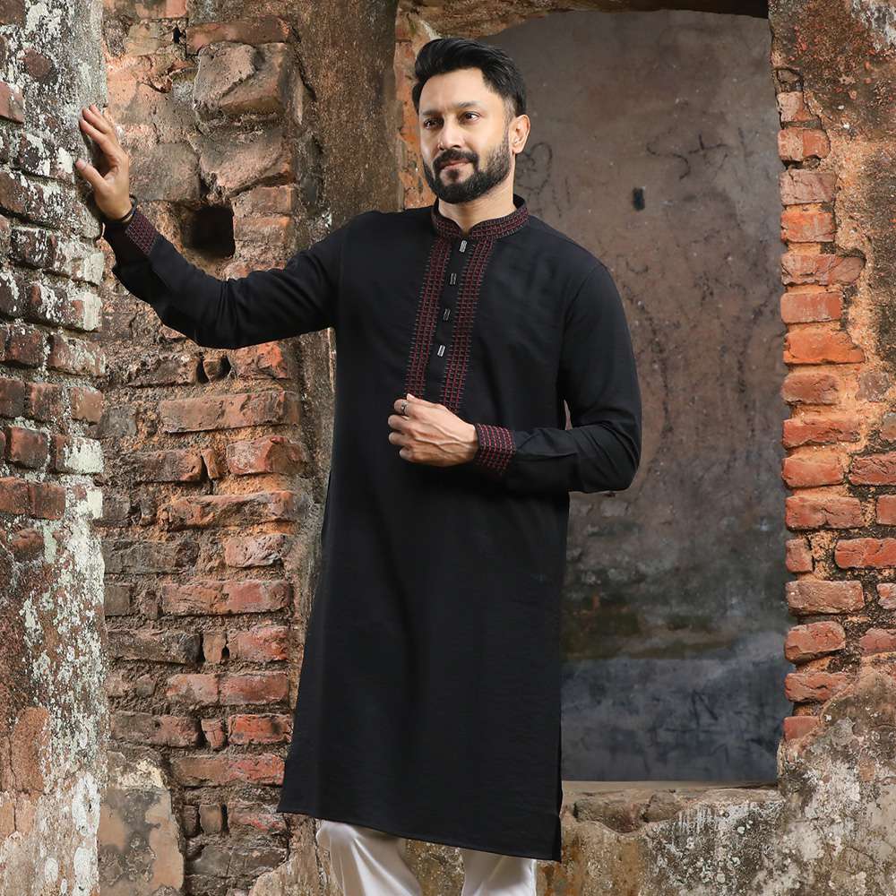 Premium Silk Panjabi – Black