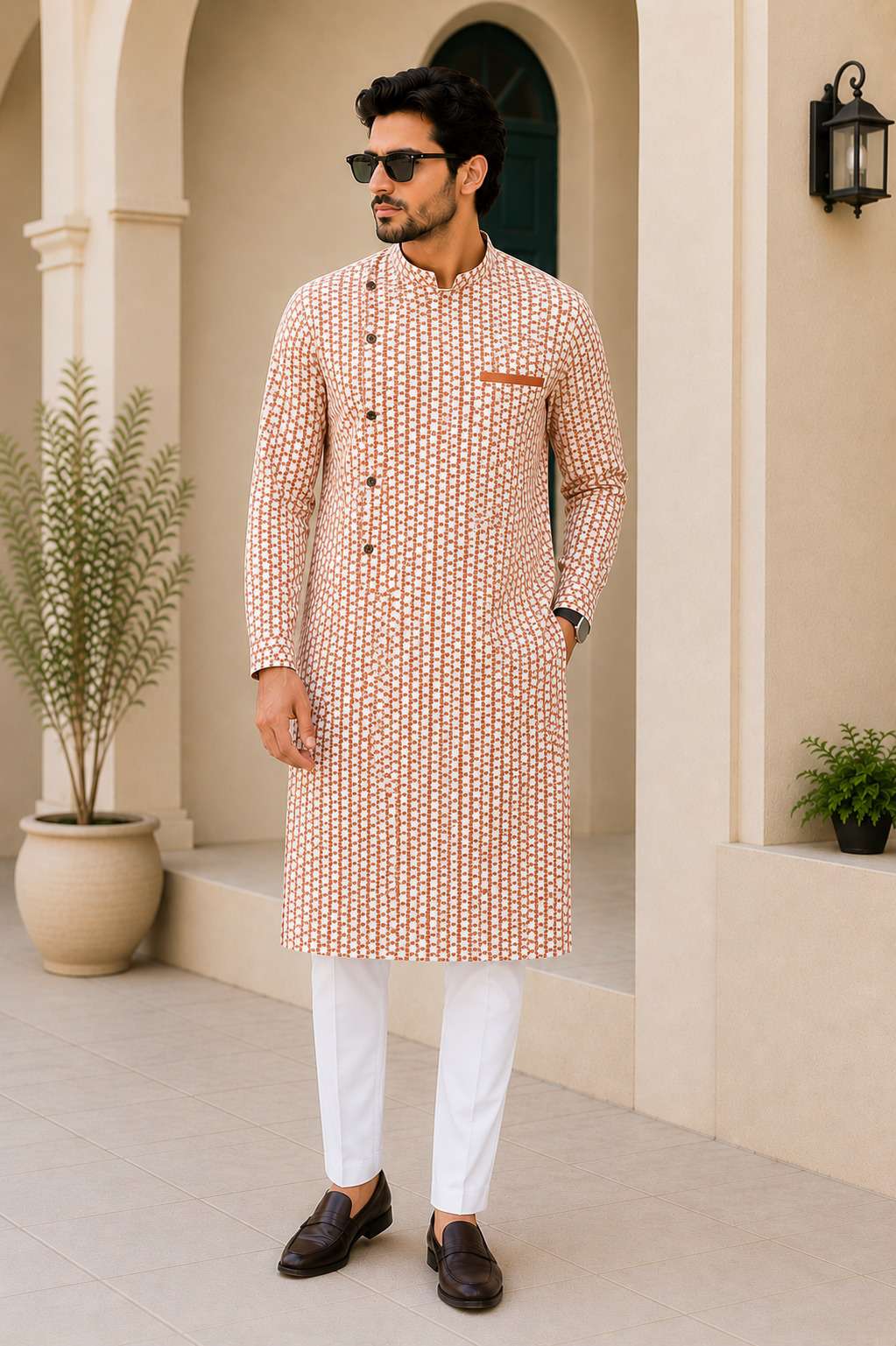 Men's Premium Salmon Pink Panjabi V1
